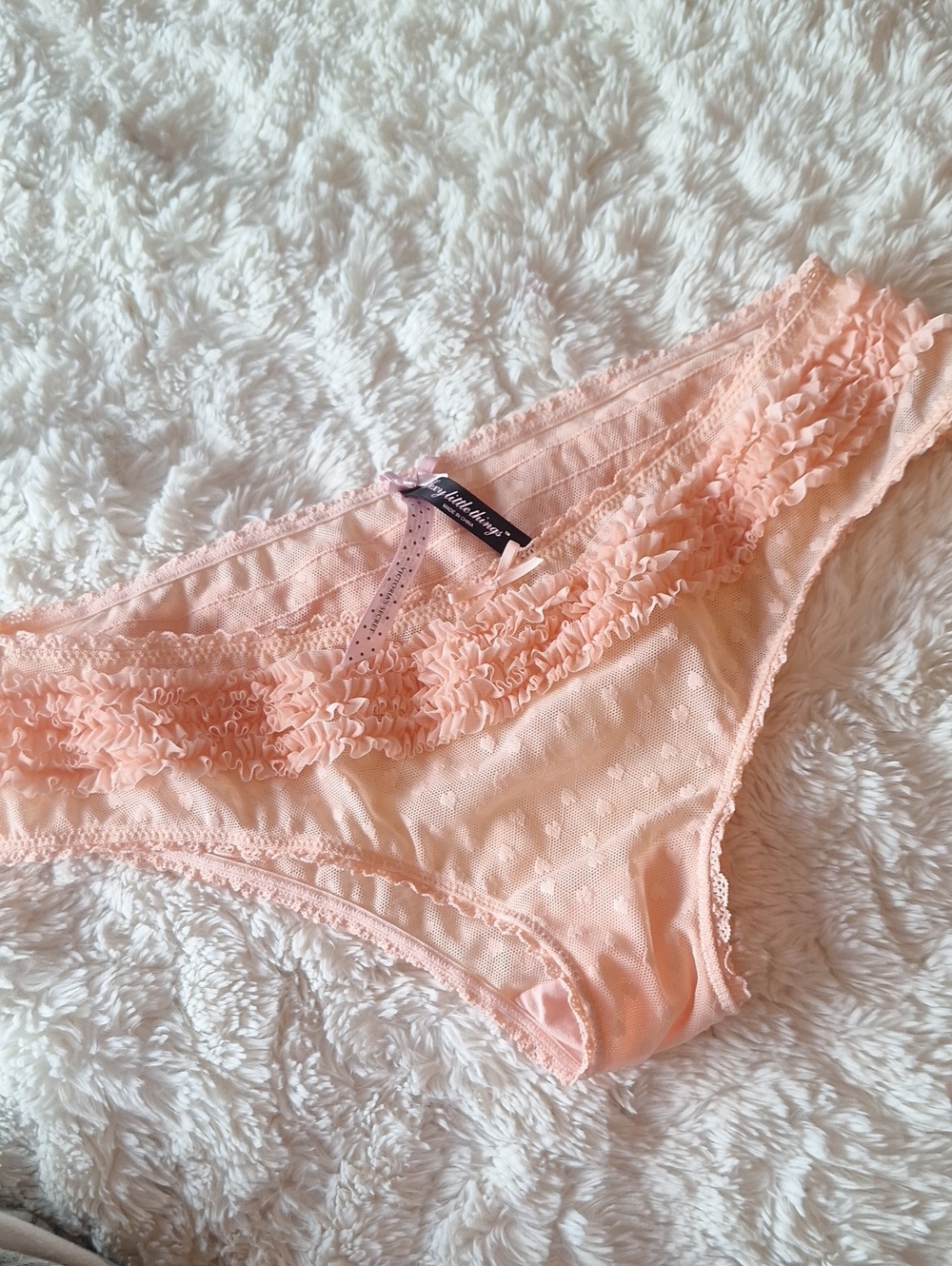 Victoria's Secret Peach Ruffle Bikini Panty - Sheer Dot Mesh